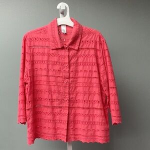 Drapers & Damon’s Coral Ribbed 3/4 Sleeve Button Down Top